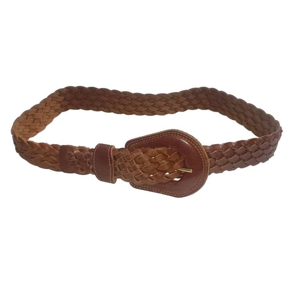 Brown Leather Braided Belt with Leather Buckle Womens Size Medium